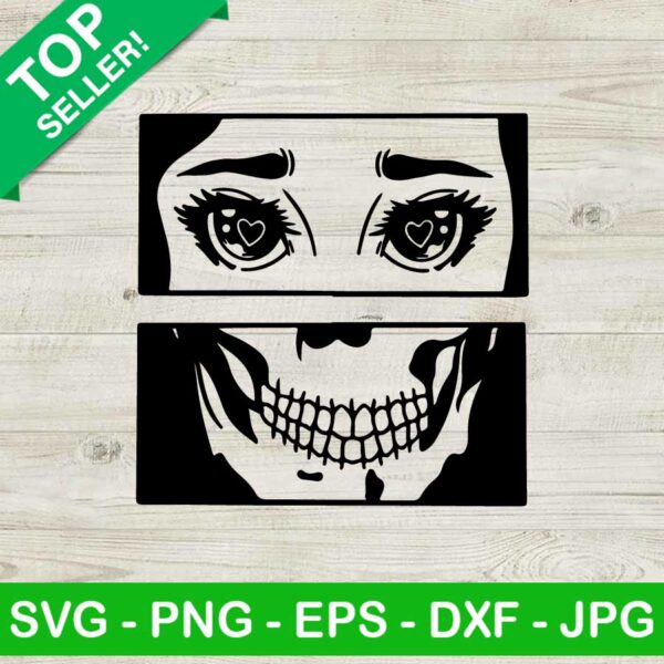 Anime girl and skull SVG, Anime heart eyes SVG, Anim skull face SVG