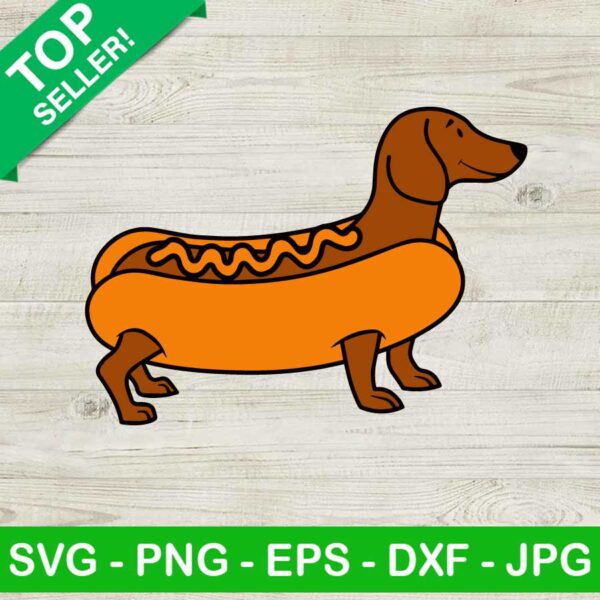 Dachshund with hot dog SVG, Cute weiner dog SVG, Hot dog bun SVG