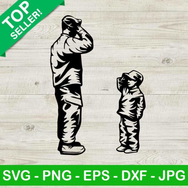 Father and son firefighter SVG, Father and son SVG, Soldier father and son salute SVG