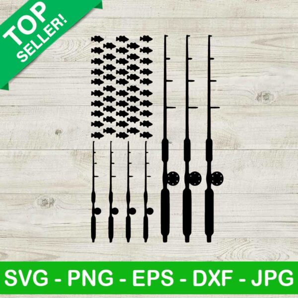 Fishing pole american flag SVG, Fishing flag SVG, Fishing pole SVG