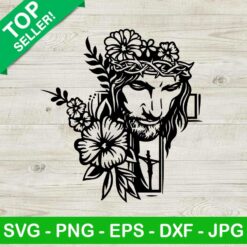 Jesus face in cross SVG, Jesus face SVG, Floral cross SVG