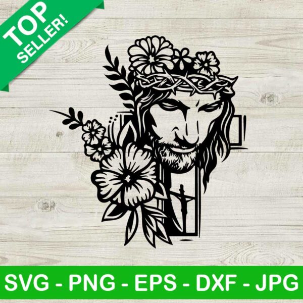 Jesus face in cross SVG, Jesus face SVG, Floral cross SVG