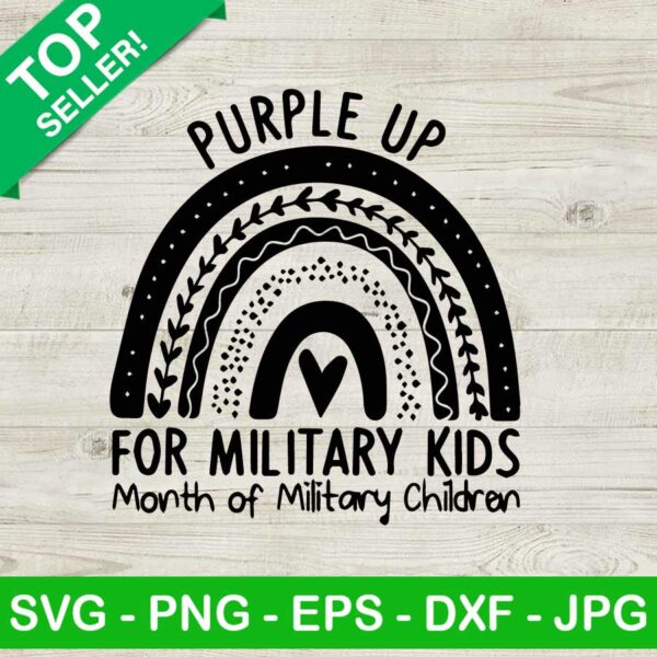 Purple up for military kids SVG, Month of the mititary child SVG, April boho rainbow SVG