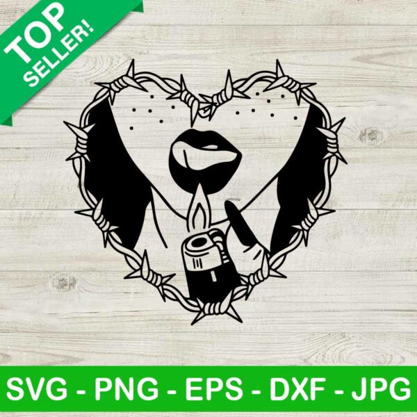 Barbed wire heart fire woman SVG, Barbed wire heart SVG, Fire woman SVG