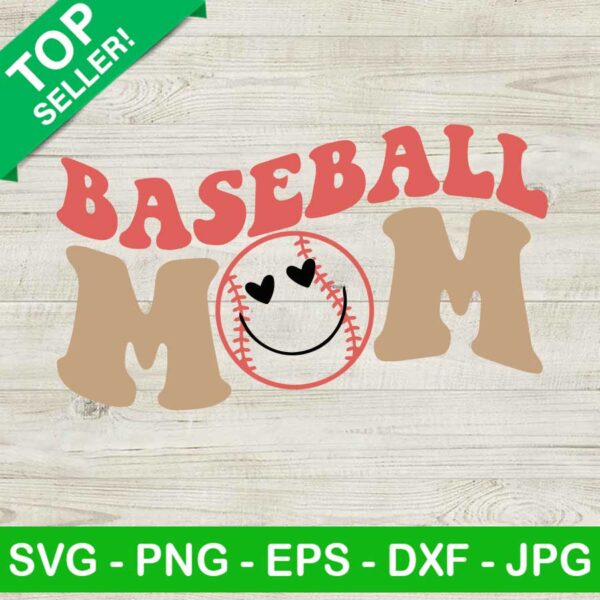 Baseball mom SVG, Smile face heart baseball SVG, Baseball SVG