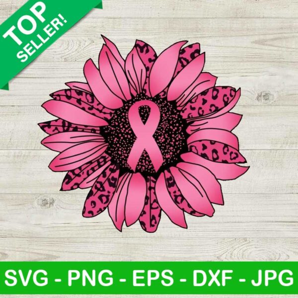Breast cancer pink ribbon PNG, Pink leopard sunflower breast cancer PNG, Breast cancer awareness sublimation PNG