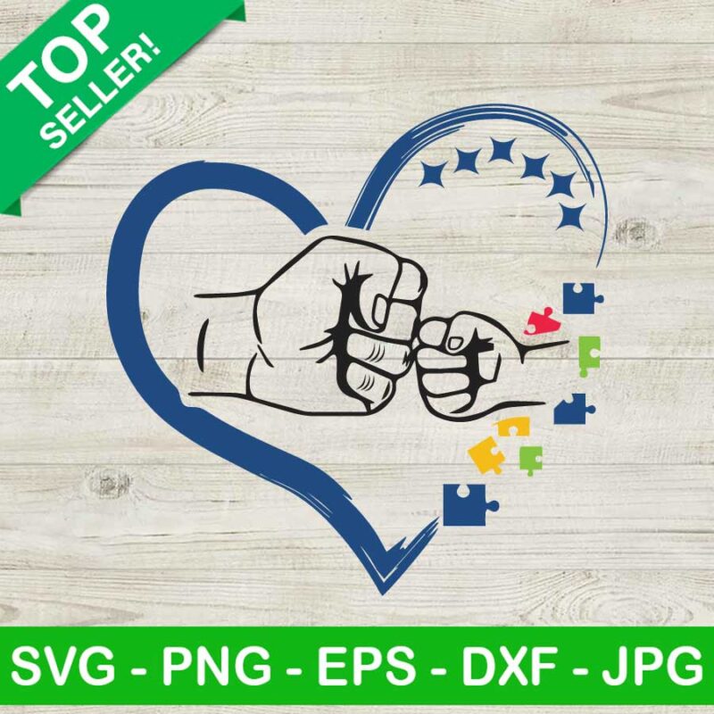 Autism Heart Fist Bumb SVG, Holding Hands Of Father And Son SVG, Autism Puzzle SVG