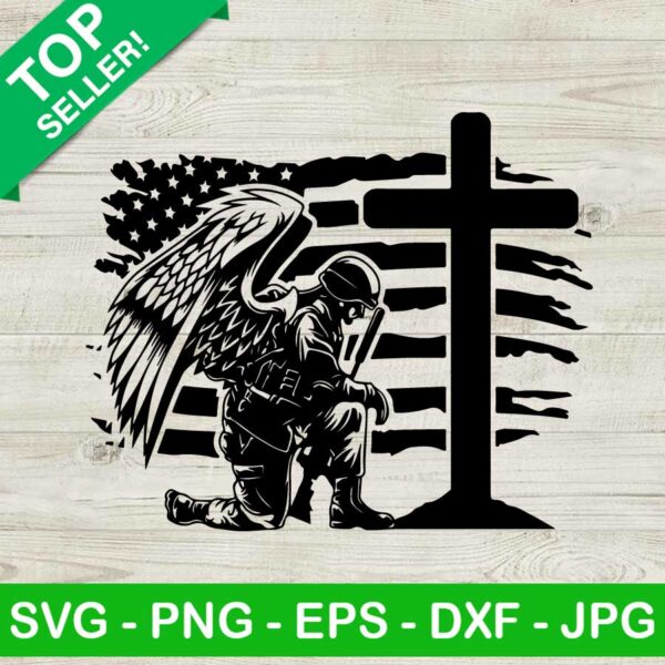 USA kneeling at cross SVG, American soldier SVG, Fallen soldier SVG