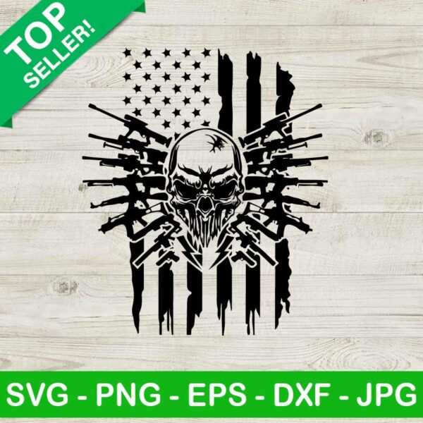 Skull and guns flag SVG, American flag SVG, Skull and guns SVG