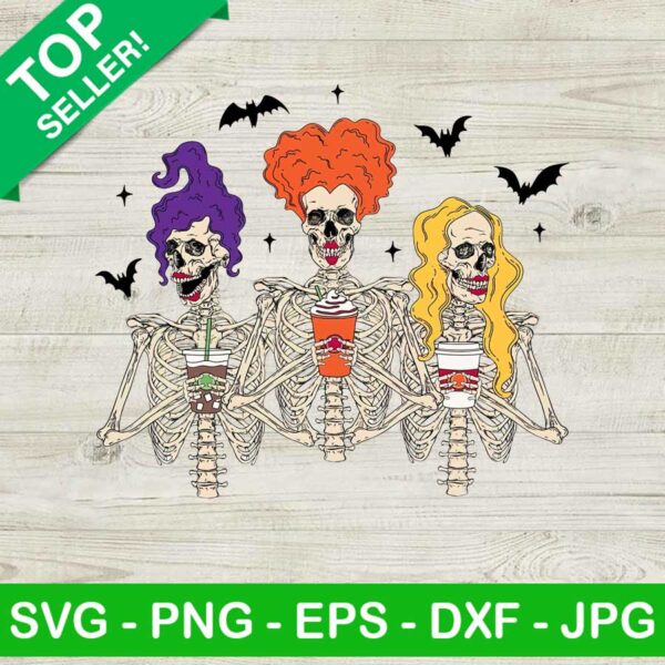 Skull coffee PNG, Sanderson Sisters Skeletons Coffee PNG, Hocus pocus coffee PNG