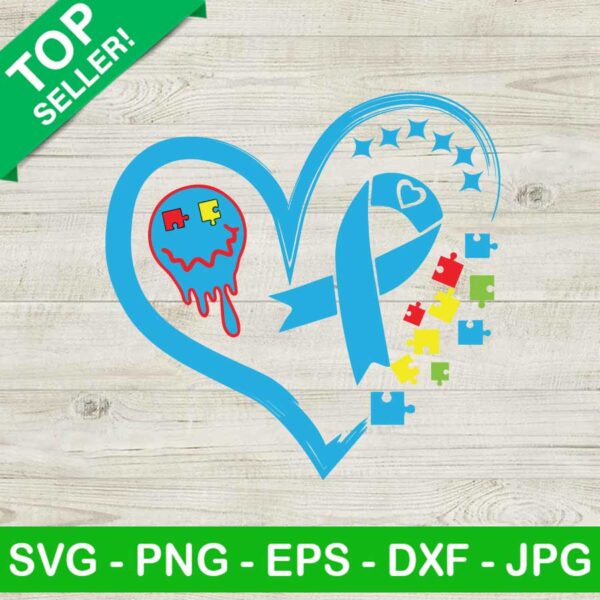 Autism awareness retro vintage smiley face SVG, Autism heart ribbon SVG, Autism awareness SVG