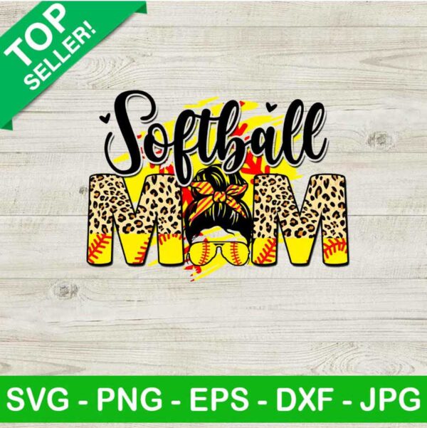 Softball mom leopard PNG, Softball mom Sublimation transfer PNG, Softball mom messy bun Heat Transfer PNG