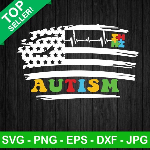 Autism American flag SVG, Autism american flag heartbeat SVG, Heartbeat autism SVG