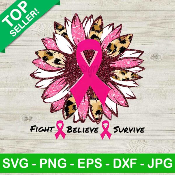 Fight believe survive PNG, Breast Cancer Pink Leopard Awareness Sunflower PNG, Breast Cancer PNG
