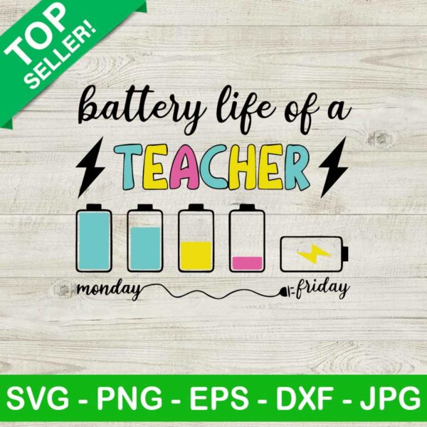 Battery life of a teacher SVG, Monday friday SVG, Teacher quote SVG