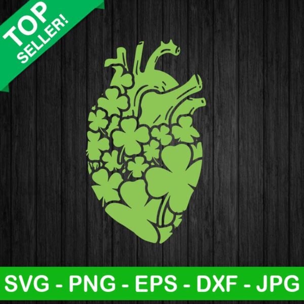 Lucky anatomical heart SVG, Anatomical heart SVG, Heart shamrock SVG