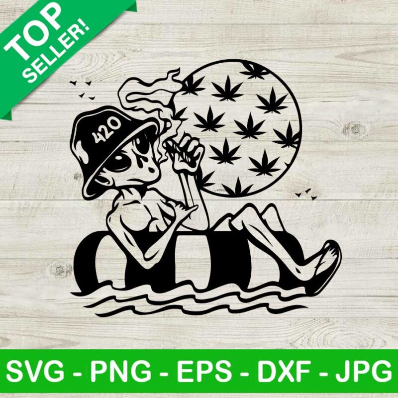 Alien at the beach weed SVG, Alien Smoking Weed SVG, 420 weed SVG, Cannabis SVG