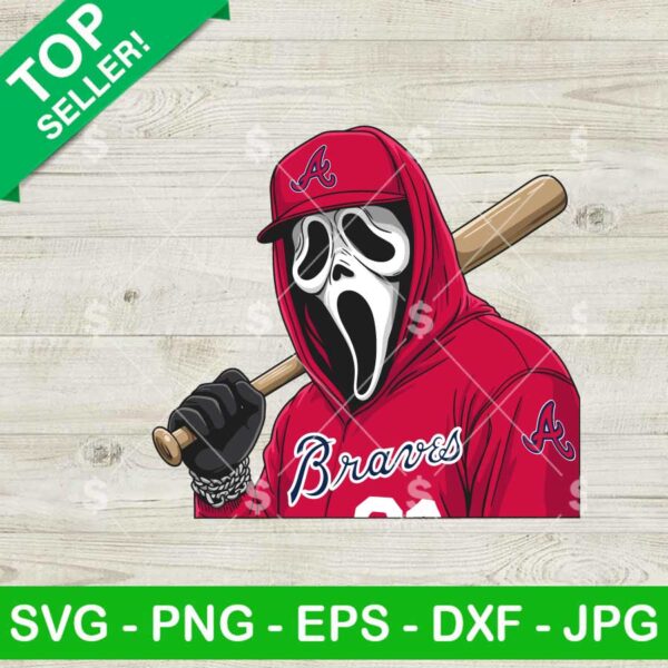 Ghostface Atlanta Braves Baseball SVG, Ghostface Horror Baseball SVG, Baseball Movie Killer SVG