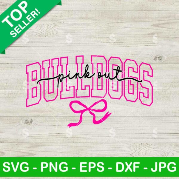 Pink Out Bulldogs Coquette Bow SVG, Breast Cancer Awareness SVG, Bulldogs Mascot SVG