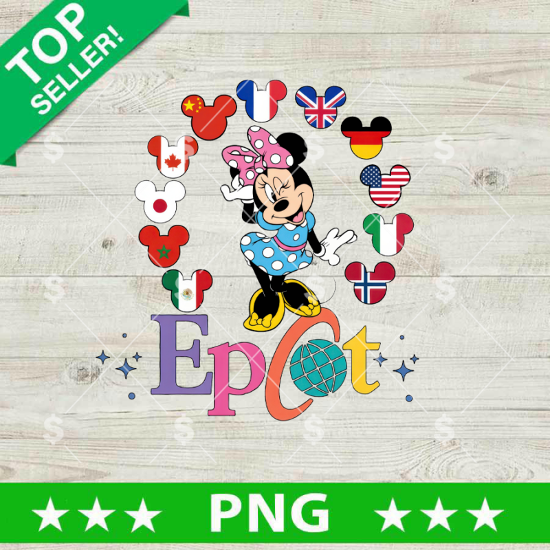 Minnie Epcot PNG, Epcot Flag World Traveler PNG, Flags of Nations Disney Trip PNG Sublimation File