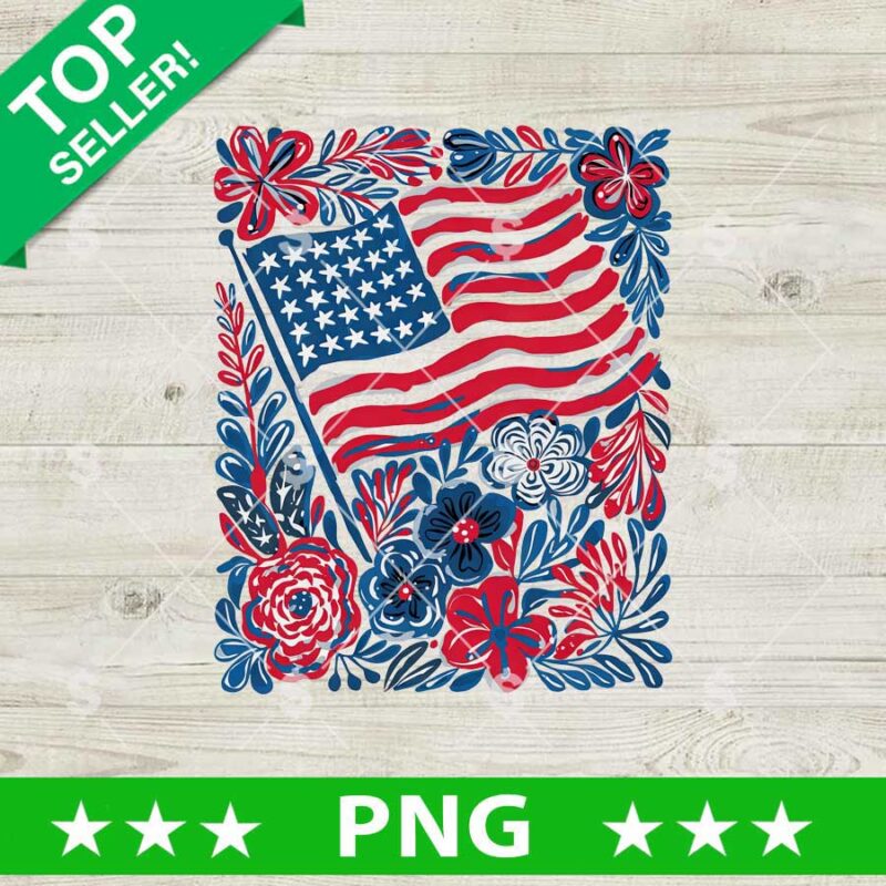 America Flag Floral PNG