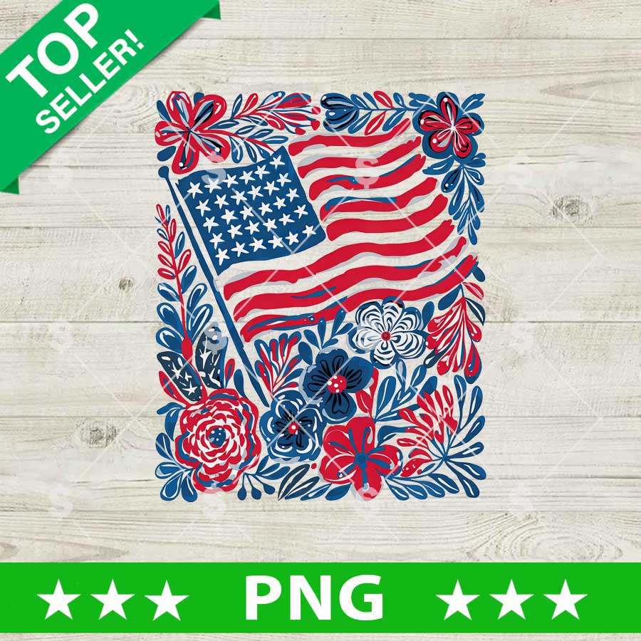 America Flag Floral PNG