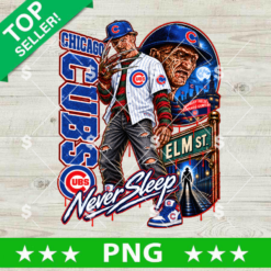 Freddy Krueger Chicago Cubs PNG with Never Sleep horror baseball design