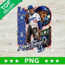 Freddy Krueger Los Angeles Dodgers PNG with Never Sleep horror baseball design