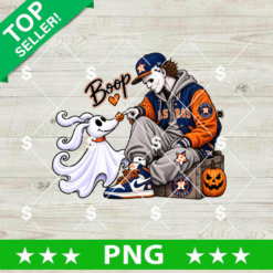 Houston Astros Halloween PNG with spooky baseball fan, ghost dog and pumpkins