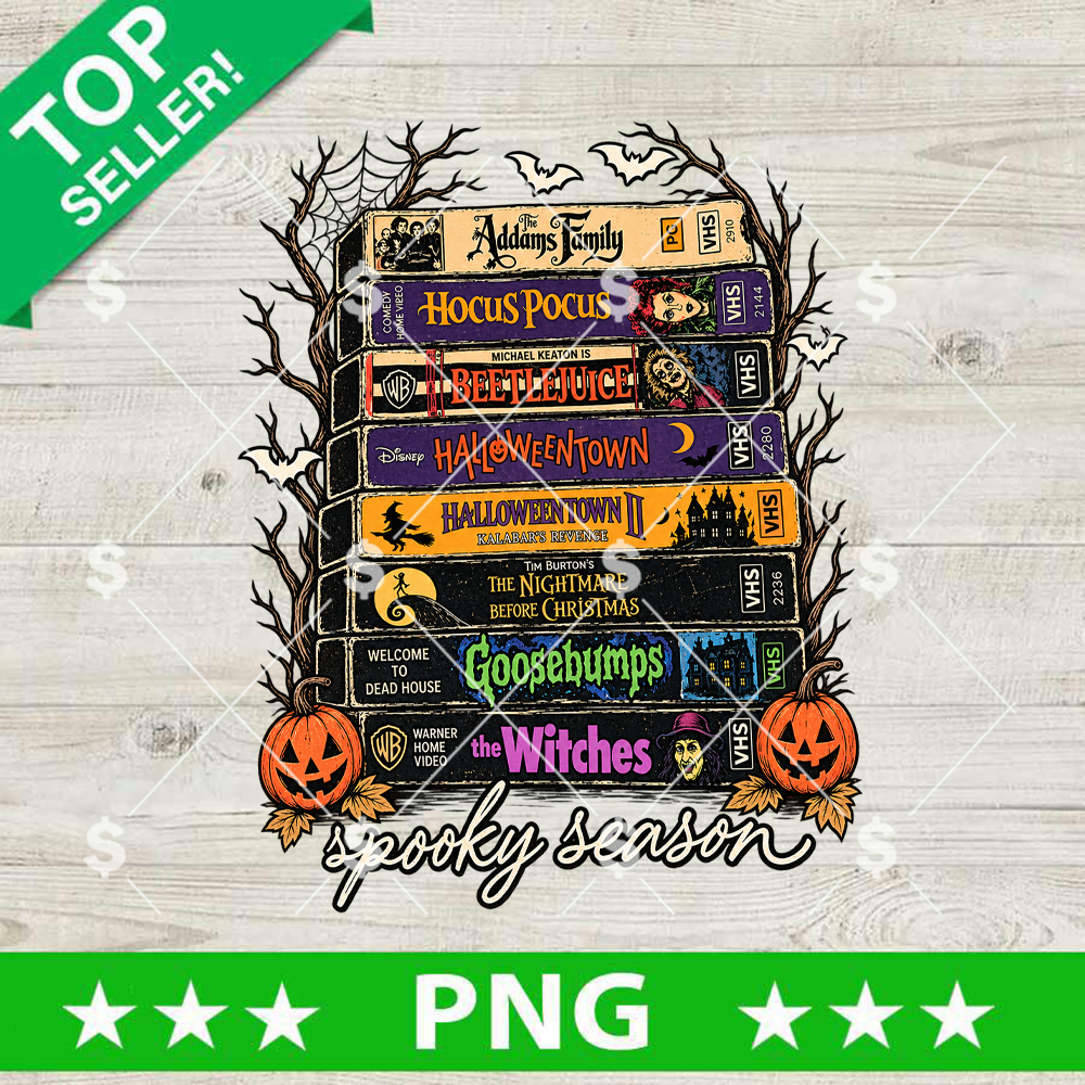 Spooky Season Vintage VHS Tapes PNG, Retro Horror Movie Night Design, Halloween Movie Lover Shirt, Nostalgic VHS Christmas Movies Digital Download