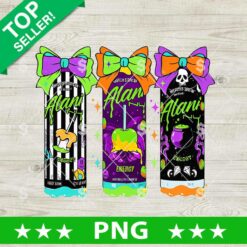 Alani Witches Brew Halloween PNG with colorful spooky drink cans