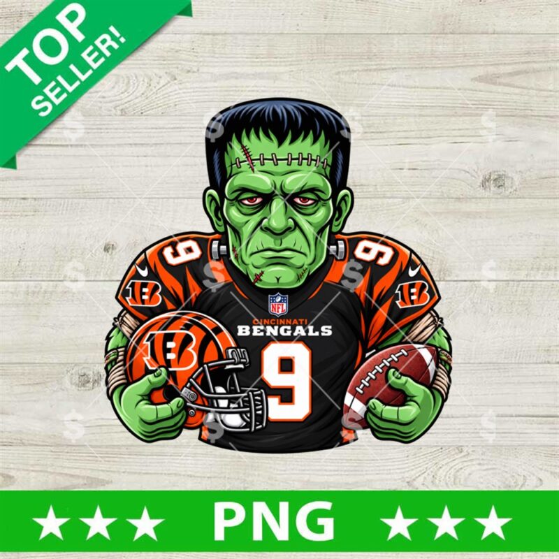 Cincinnati Bengals Frankenstein PNG football design with monster wearing Bengals jersey