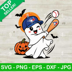 Toronto Blue Jays Halloween SVG baseball ghost swinging bat with pumpkin