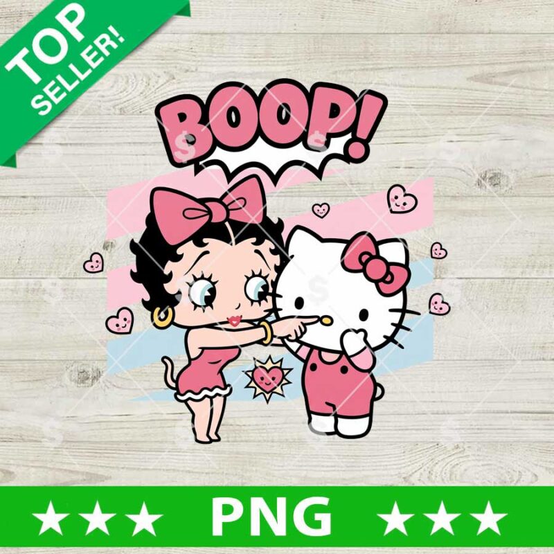 Betty Boop Hello Kitty PNG with pink bows hearts and BOOP lettering