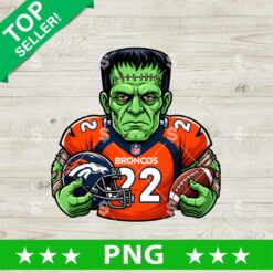 Denver Broncos Frankenstein PNG featuring green monster in orange Broncos football jersey
