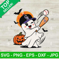 Colorado Rockies Halloween SVG baseball ghost swinging bat with pumpkin