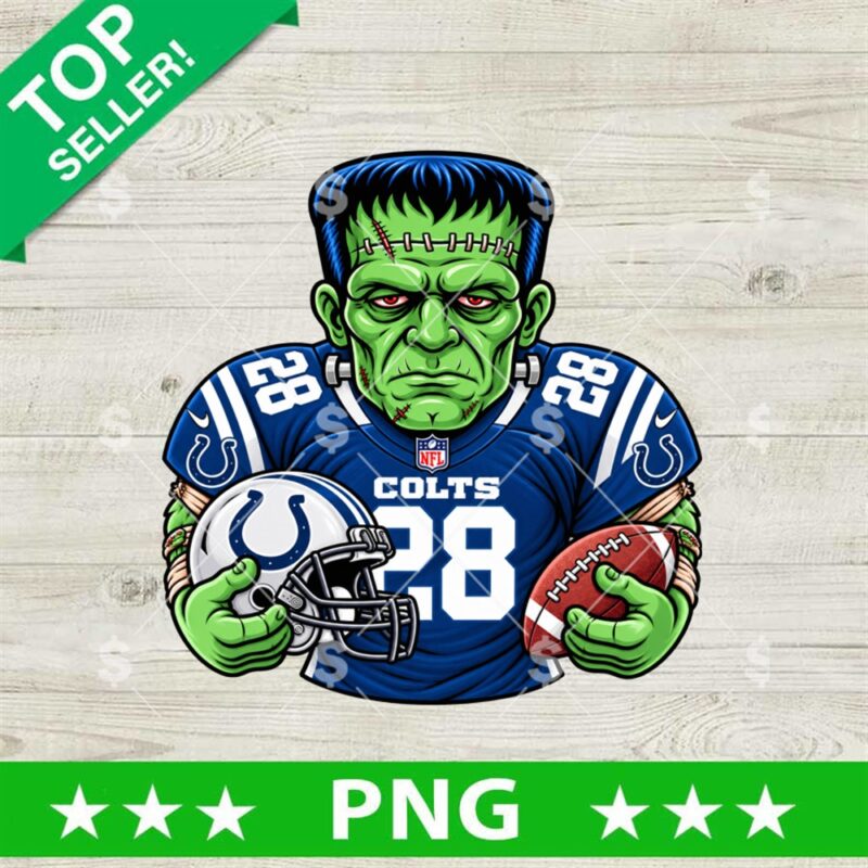Indianapolis Colts Frankenstein PNG football design with green monster wearing jersey