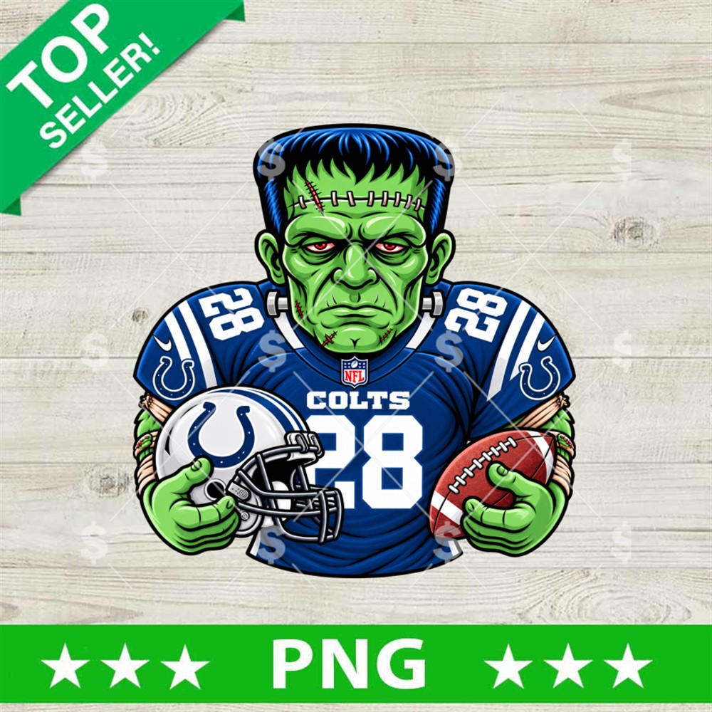 Indianapolis Colts Frankenstein PNG football design with green monster wearing jersey