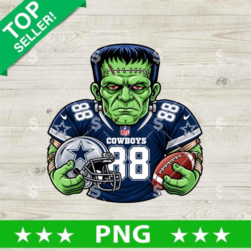 Dallas Cowboys Frankenstein PNG football design with green monster wearing jersey