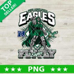 Philadelphia Eagles Doctor Doom PNG featuring the Marvel supervillain in a green hood and silver armor holding a football with Eagles lettering