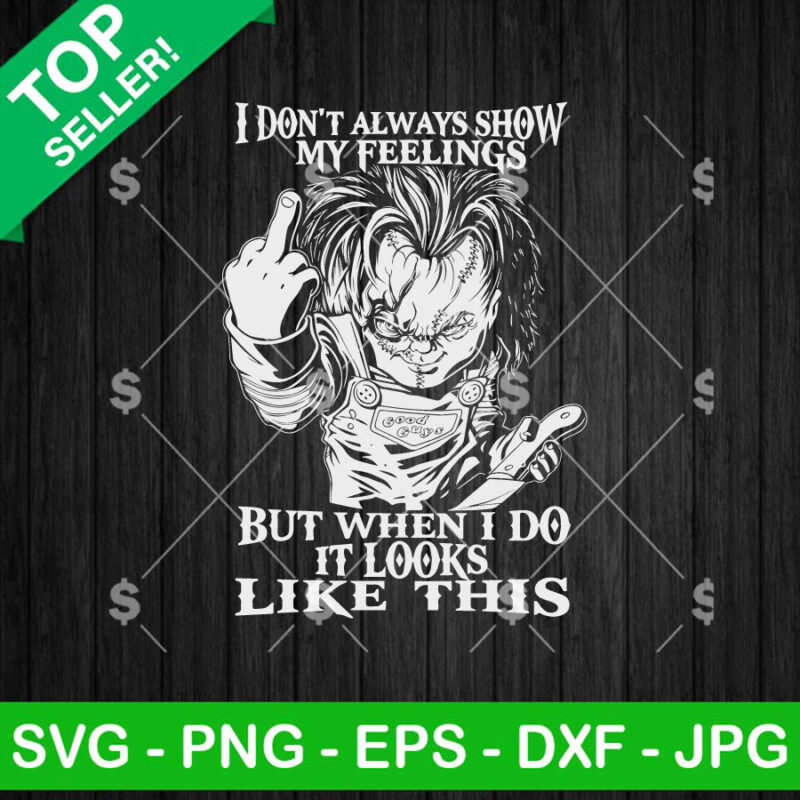 Chucky SVG with stitched killer doll, knife, and funny horror quote