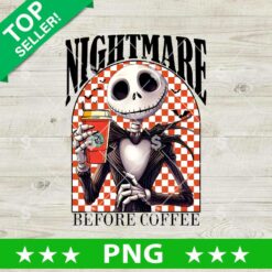 Nightmare Before Coffee Halloween PNG with spooky skeletal character