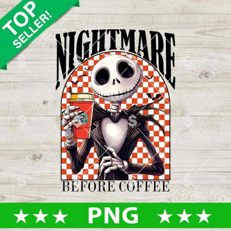 Nightmare Before Coffee Halloween PNG with spooky skeletal character