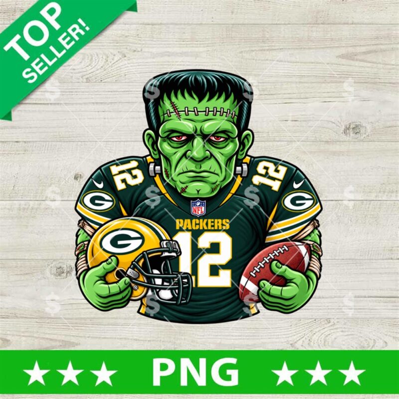 Green Bay Packers Frankenstein PNG football design with green monster wearing jersey