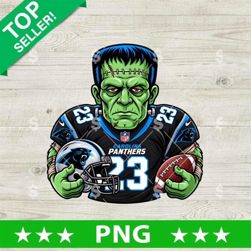 Carolina Panthers Frankenstein PNG football design with green monster wearing jersey