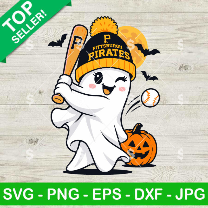 Pittsburgh Pirates Halloween SVG ghost baseball design with pumpkin