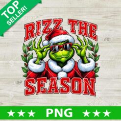 Rizz The Season Grinch Christmas PNG with Santa hat and sunglasses