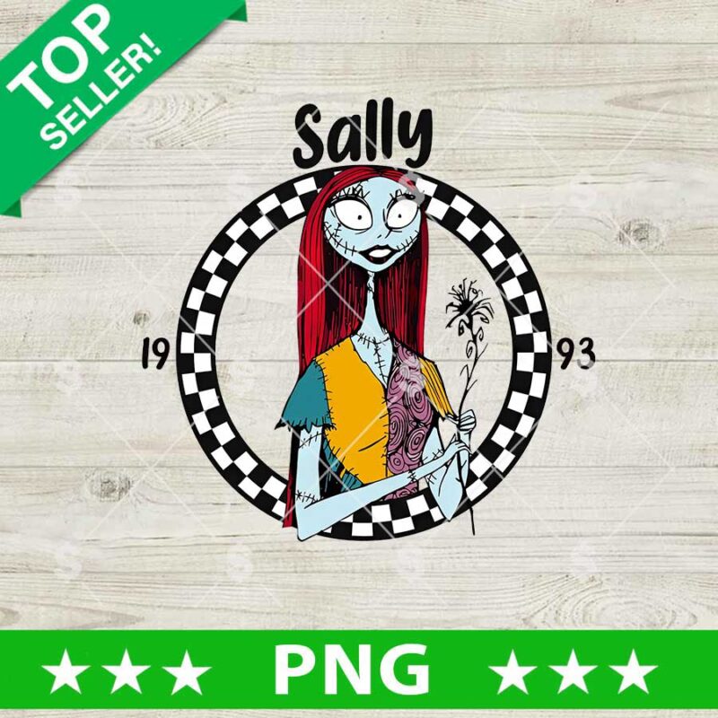Sally PNG Halloween design with red hair patchwork dress and checkerboard frame