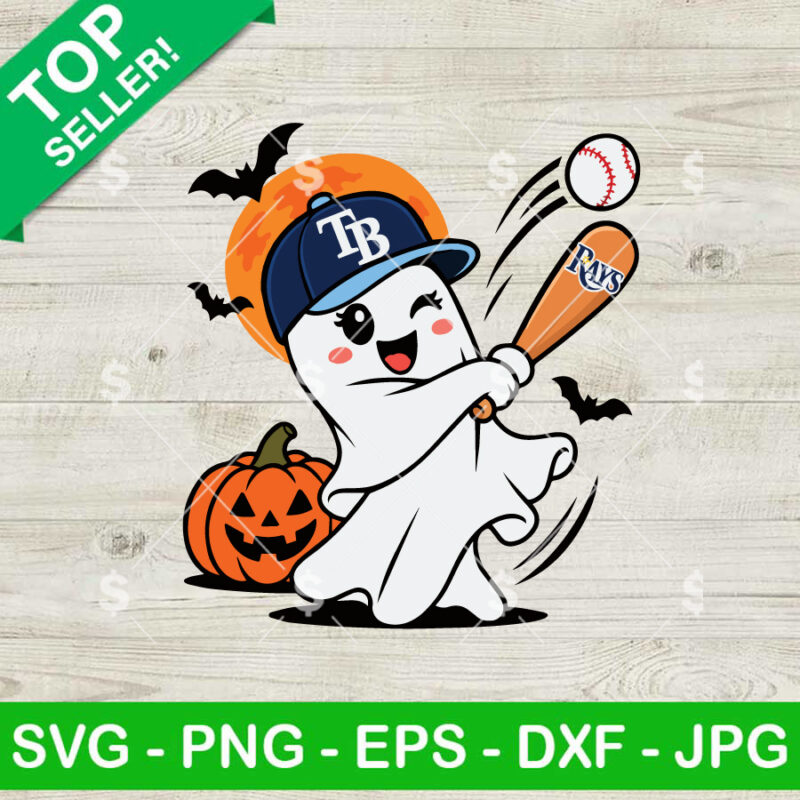 Tampa Bay Rays Halloween SVG baseball ghost swinging bat with pumpkin