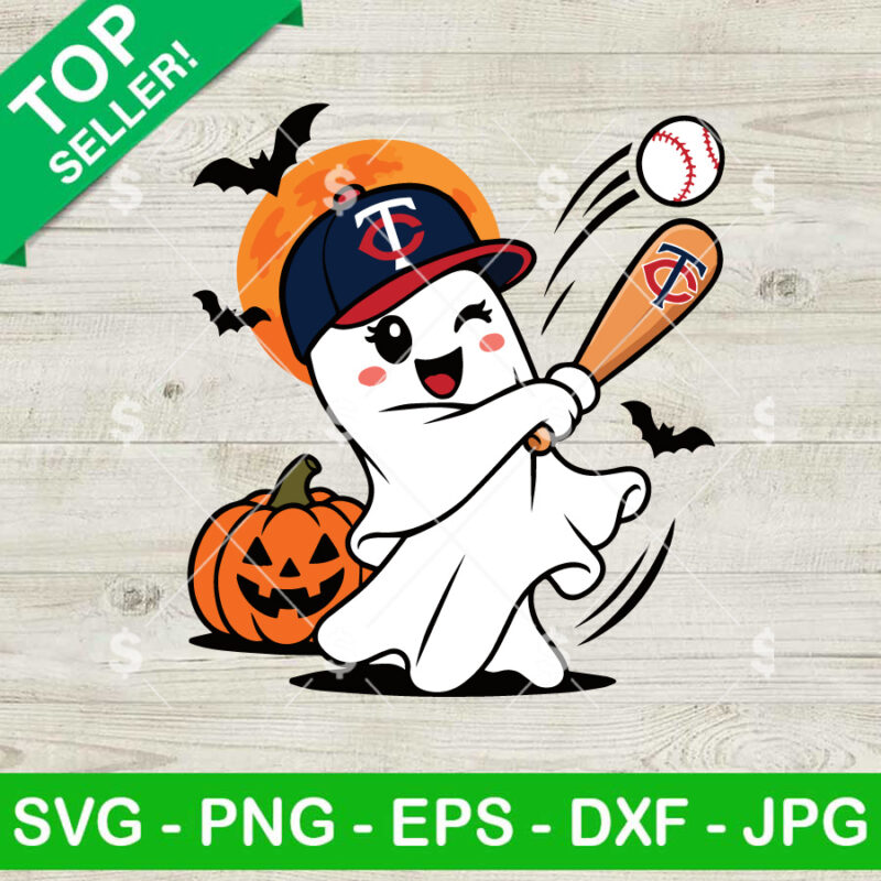 Minnesota Twins Halloween SVG baseball ghost with bat and pumpkin